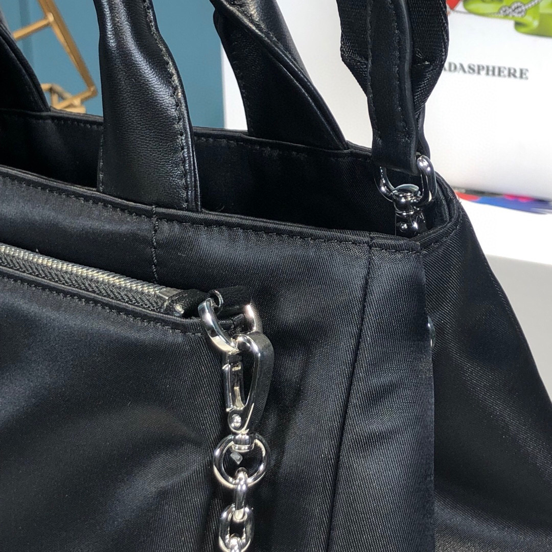 Prada Zip Pocket Chain Tote Bag Tessuto In Black For Women 11in/ 28cm