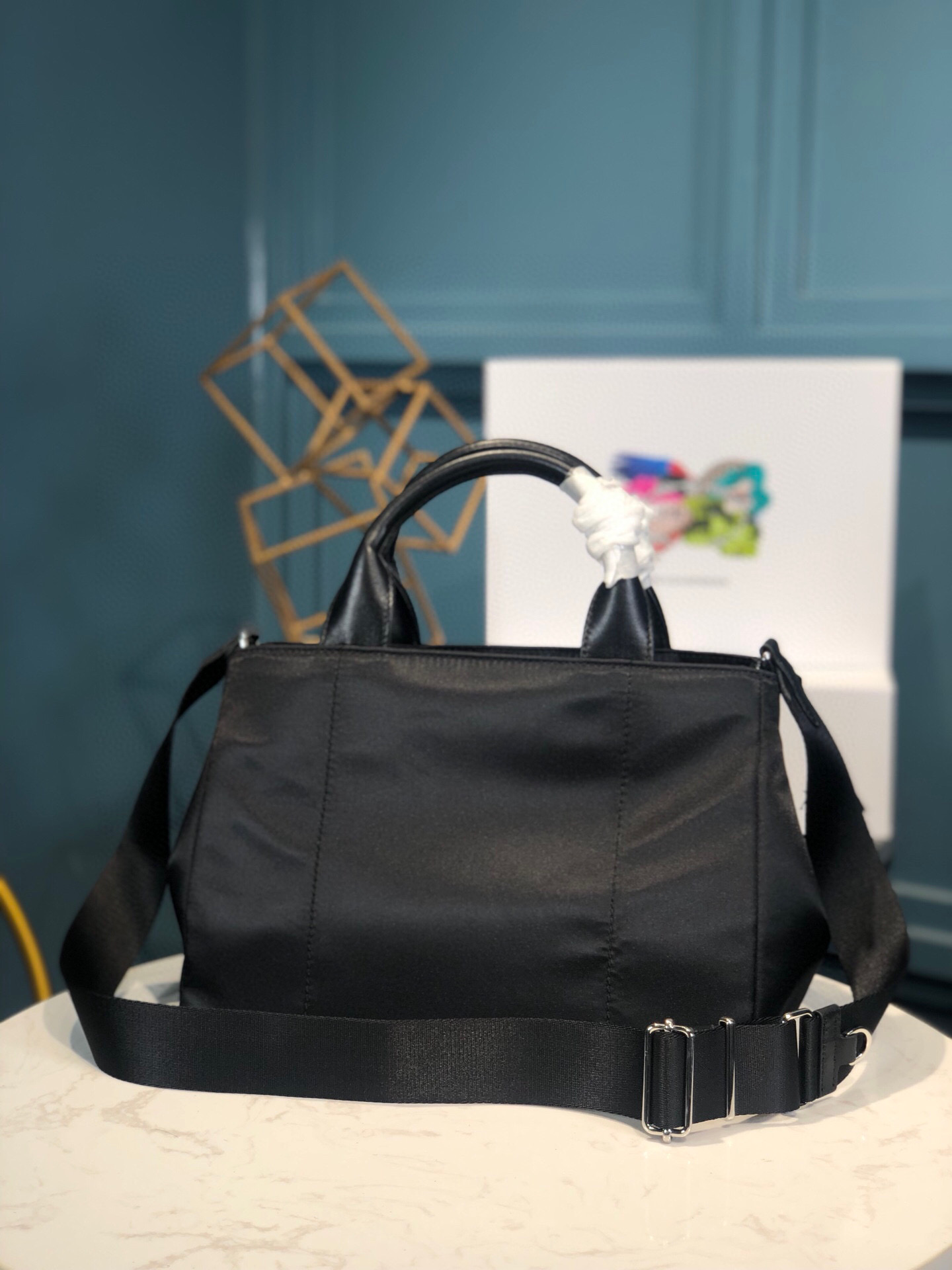 Prada Zip Pocket Chain Tote Bag Tessuto In Black For Women 11in/ 28cm