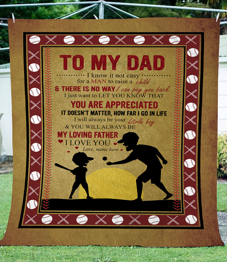 Custom Blanket To My Dad Baseball Ultra Soft Cozy Personalized Throw Fleece Father Blanket, Personalized Gift For Father's Day