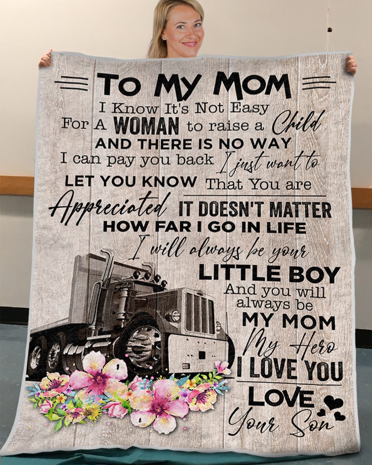 Trucker Son Love Mom, Happy Mother's Day - Fleece Blanket