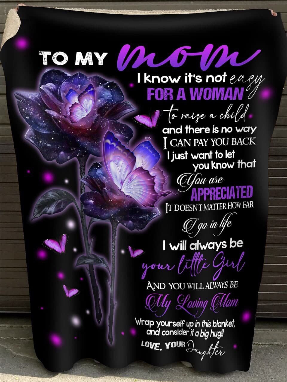 You will always be my Loving Mom, Purple Butterfly, Happy Mother's Day - Fleece Blanket
