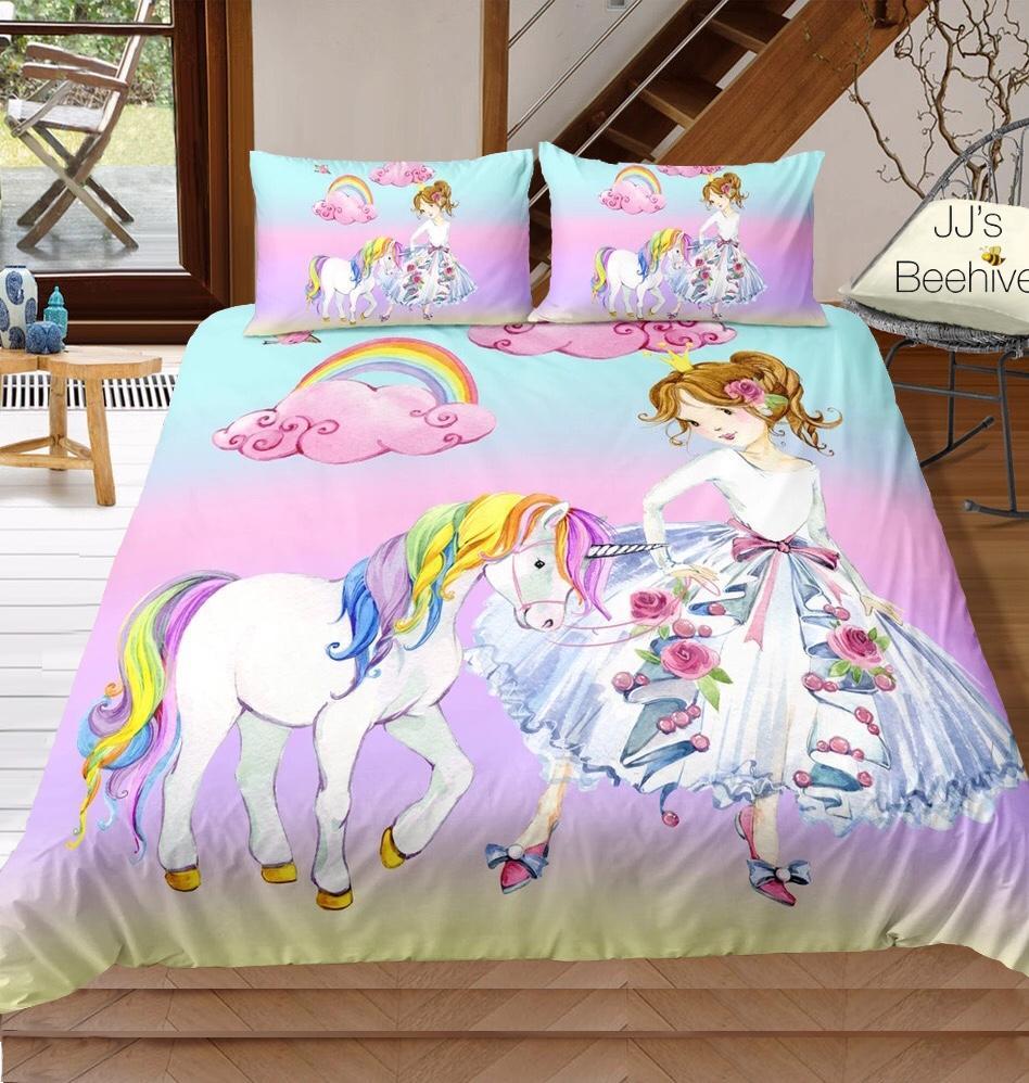 Princess With Her Unicorn 3D Customized Duvet Cover Bedding Set