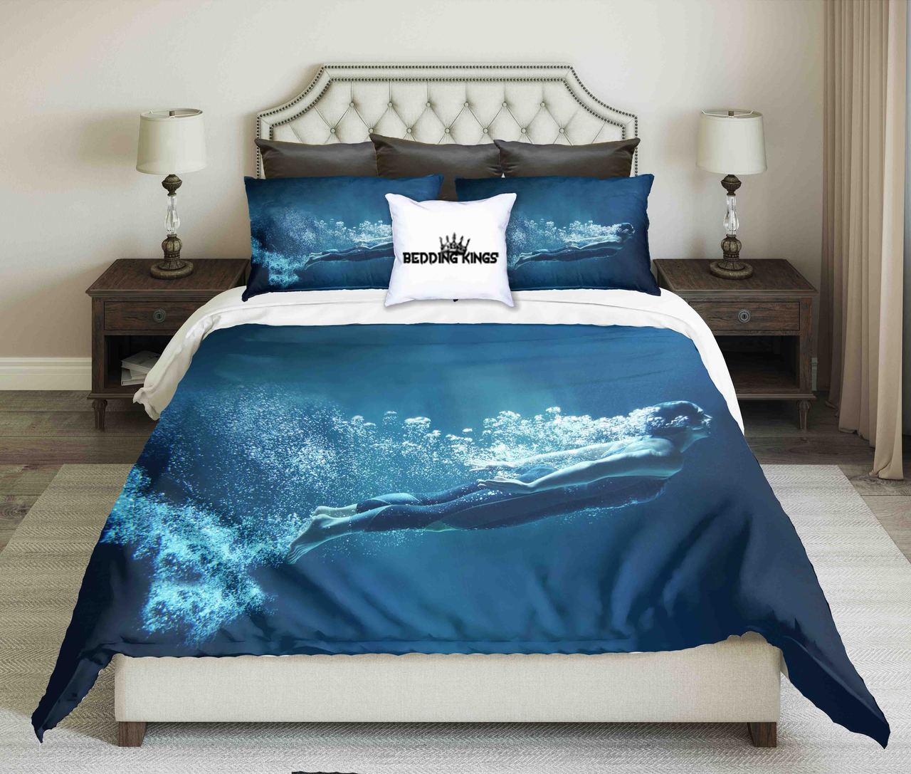 Professionalwimmer Under Water In Abyss Design Kings 3D Customized Duvet Cover Bedding Set