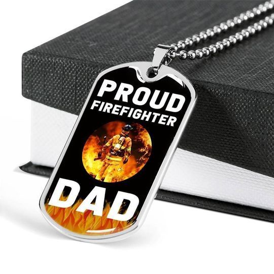 Proud Firefigter Dad Dog Tag Necklace Gift For Daddy