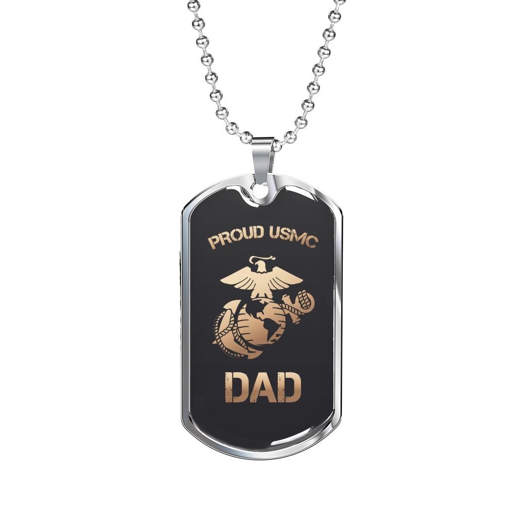 Proud USMC Dad U.S. Marine Dad Military Dog Tag Necklace