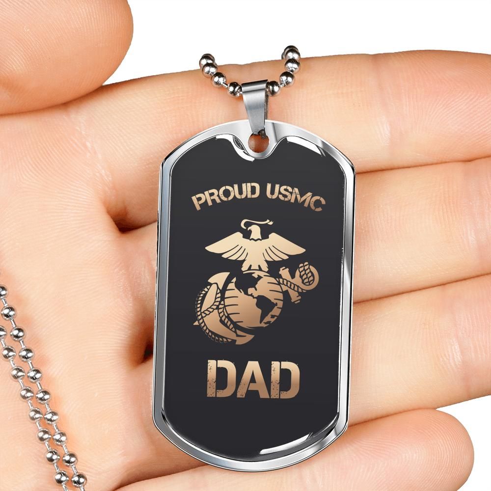 Proud USMC Dad U.S. Marine Dad Military Dog Tag Necklace
