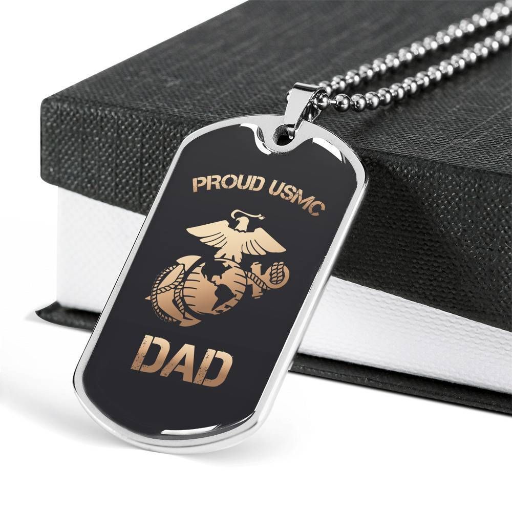 Proud USMC Dad U.S. Marine Dad Military Dog Tag Necklace