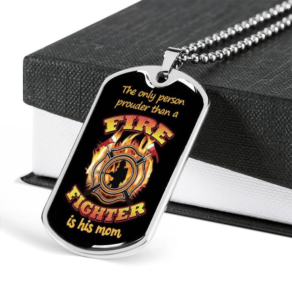 Prouder Than A Fire Fighter Is His Mom Gift For Mom Dog Tag Necklace