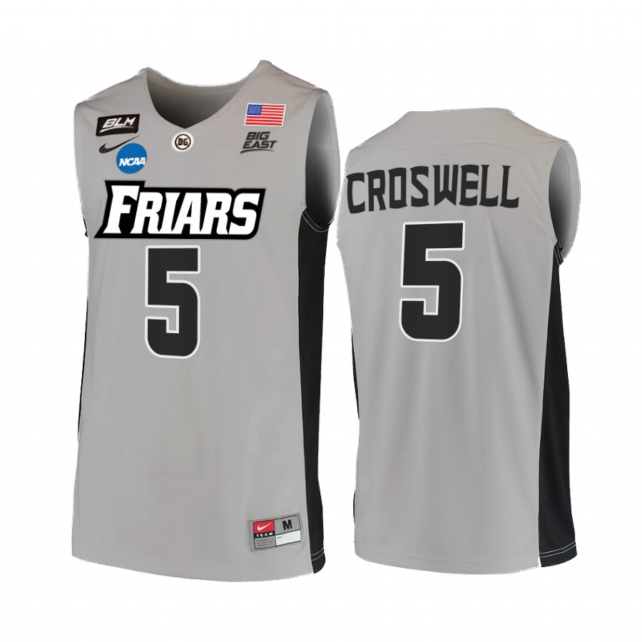 Providence Friars Ed Croswell 2022 NCAA March Madness #5 Jersey Grey BLM