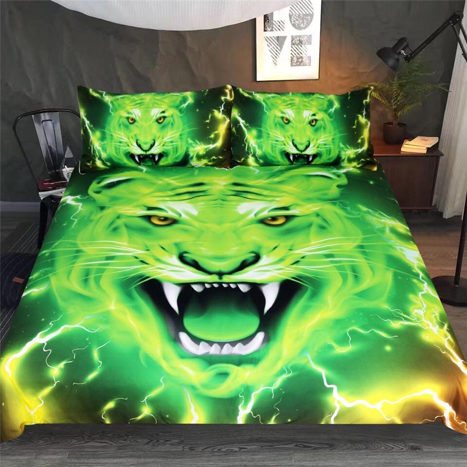 Psychedelic Green Tiger 3D Customized Duvet Cover Bedding Set