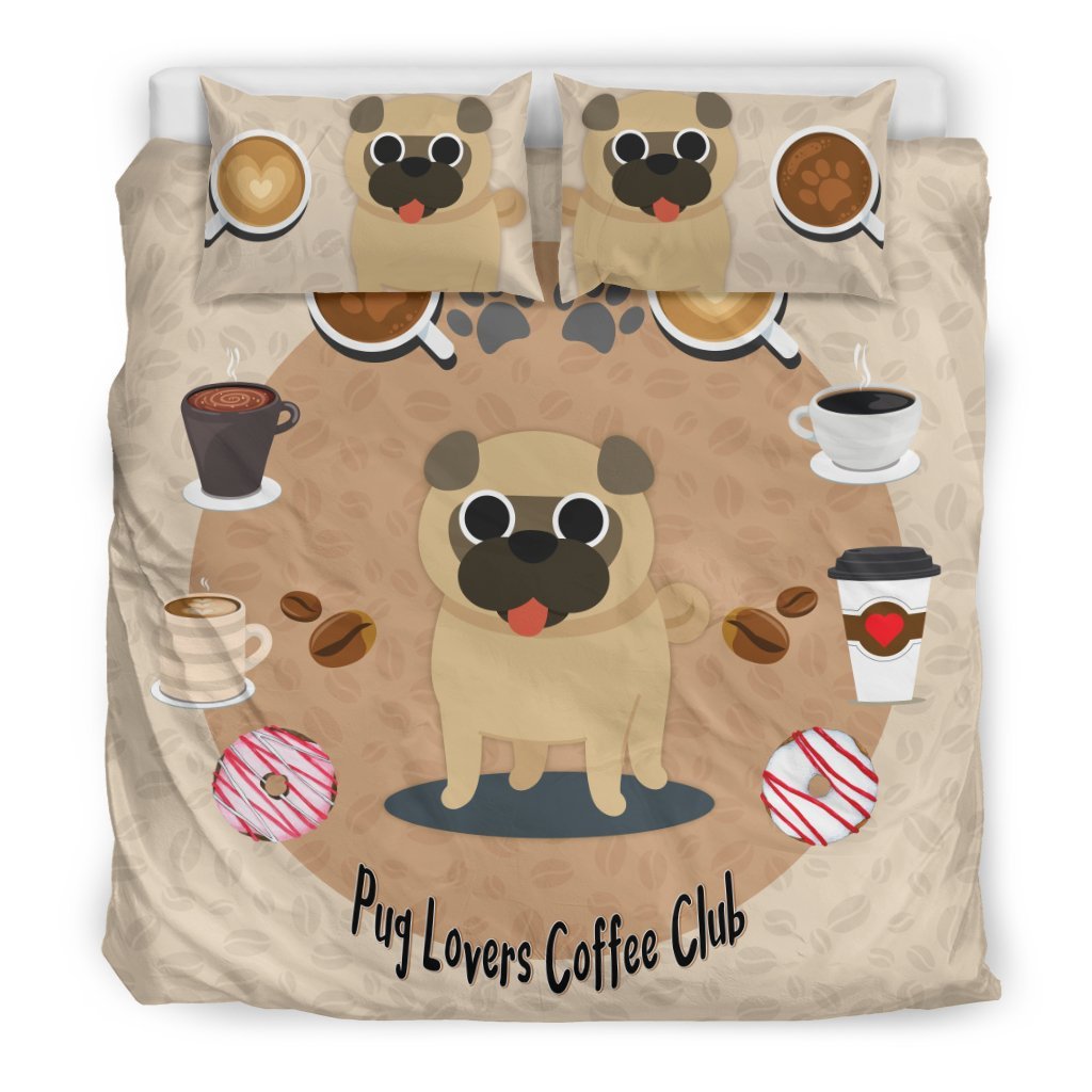 Pug Lovers Coffee Club 3D Customized Duvet Cover Bedding Set