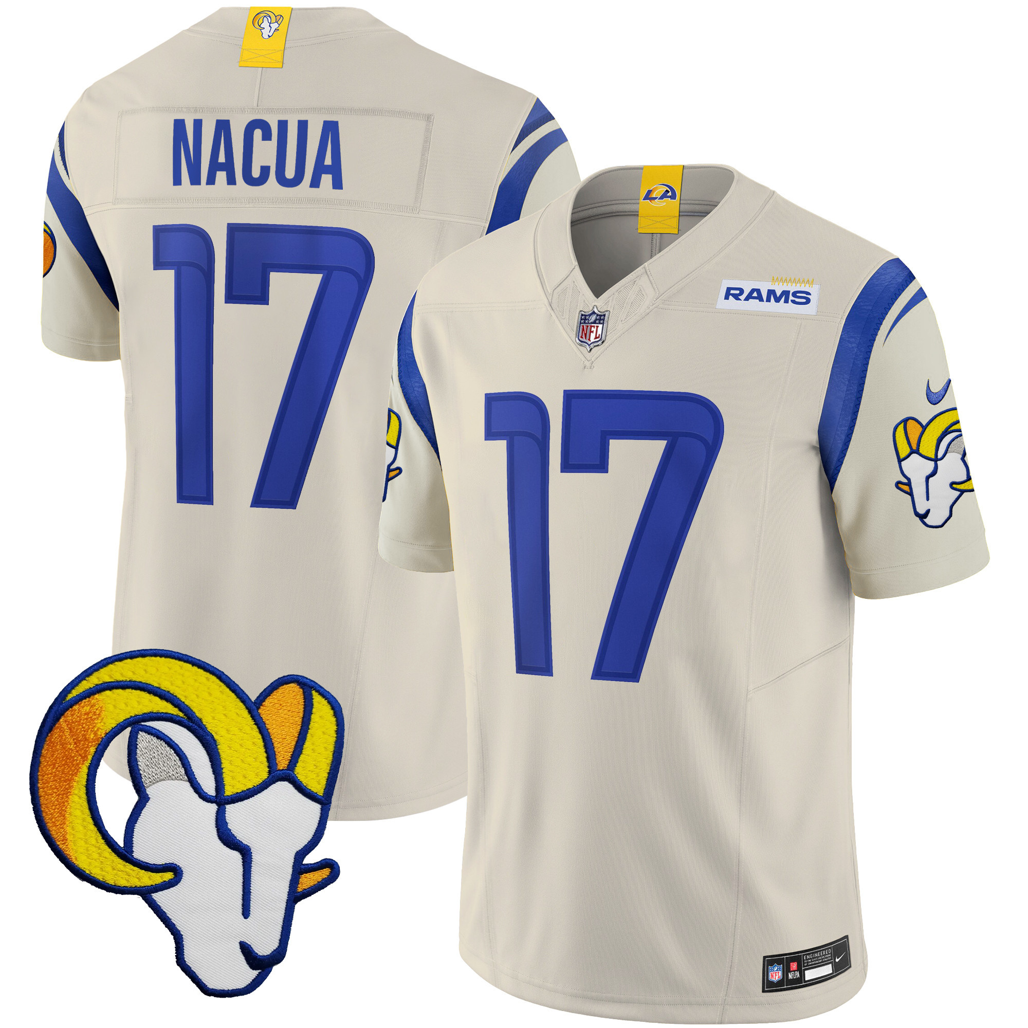 Puka Nacua Men's Los Angeles Rams Vapor Limited Bone Jersey - All Stitched 