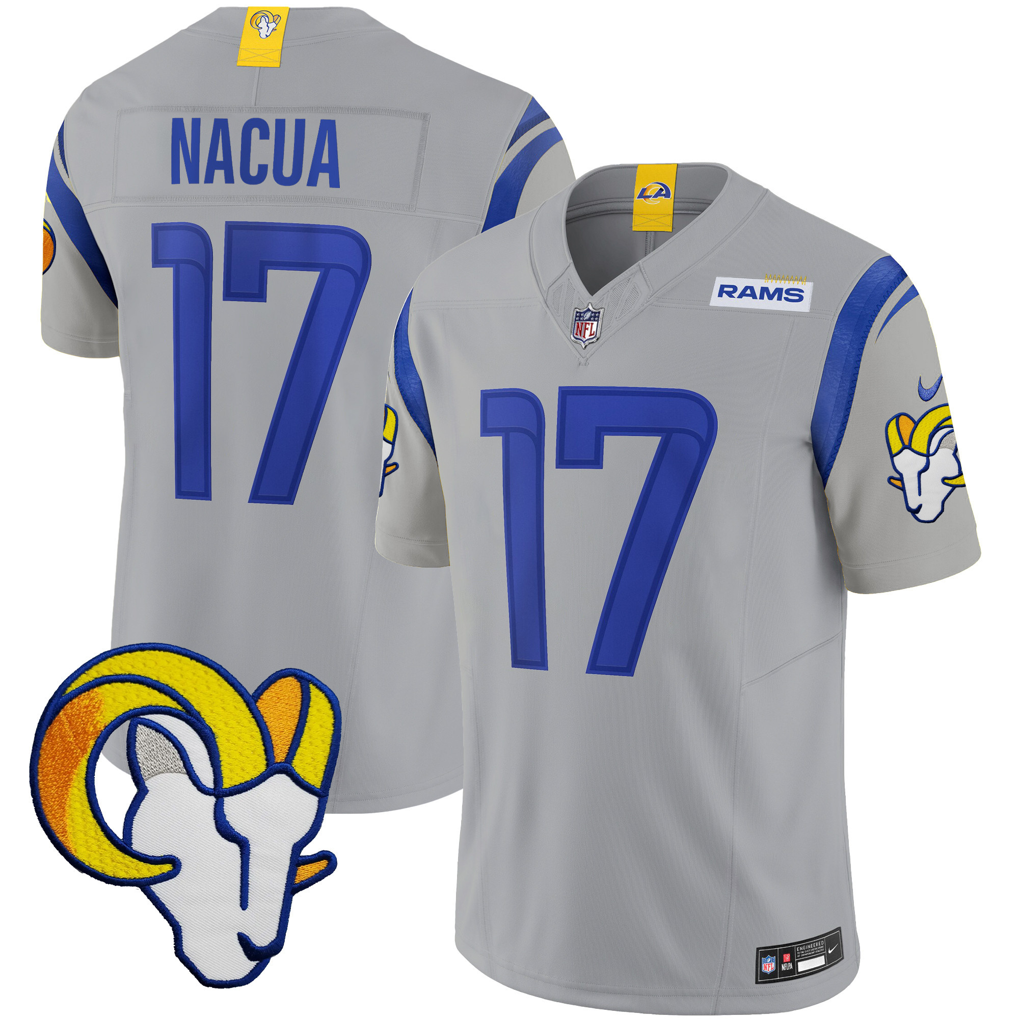Puka Nacua Men's Los Angeles Rams Vapor Limited Gray Jersey - All Stitched 