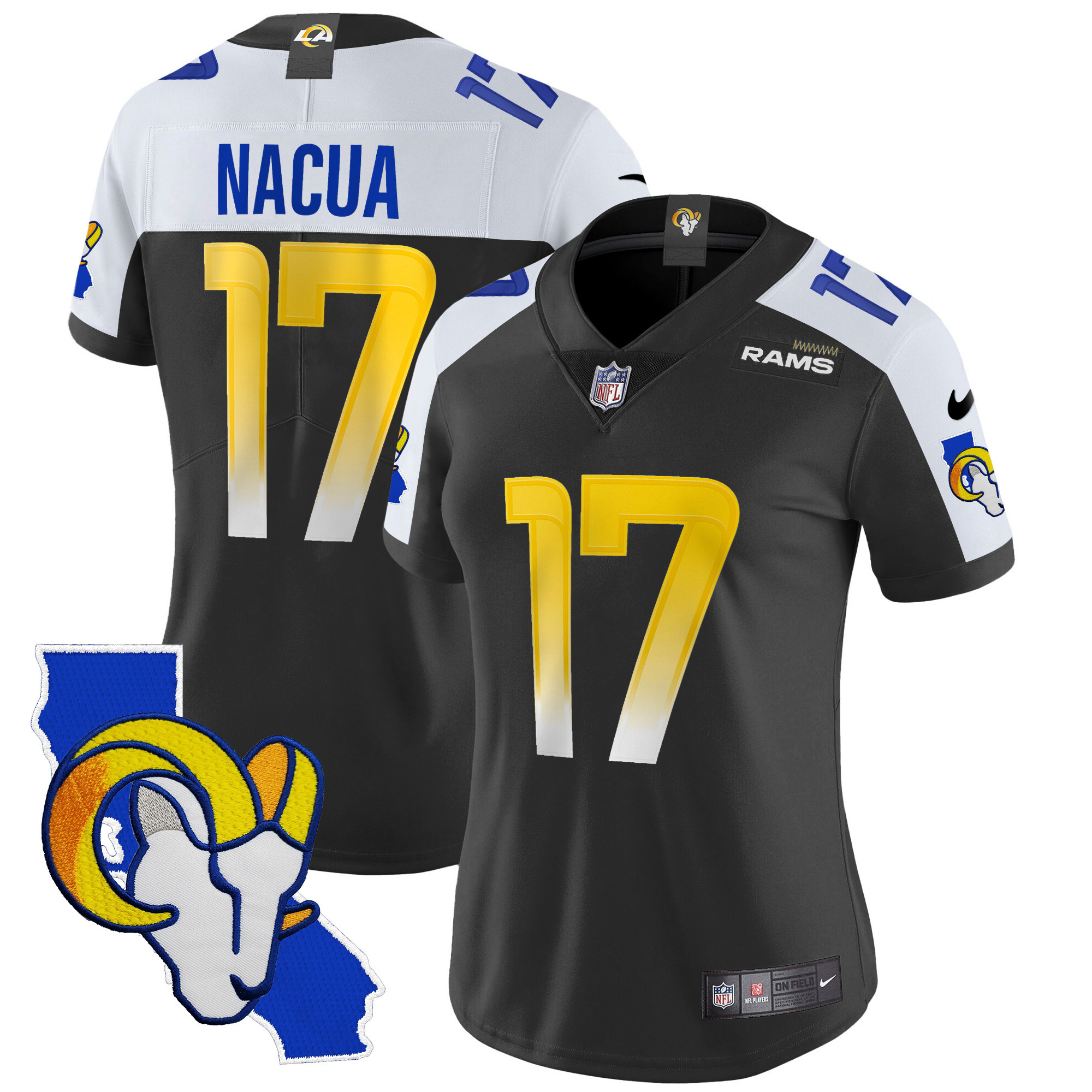 Puka Nacua Women's Los Angeles Rams California Patch Vapor Limited Black Alternate Jersey - All Stitched 