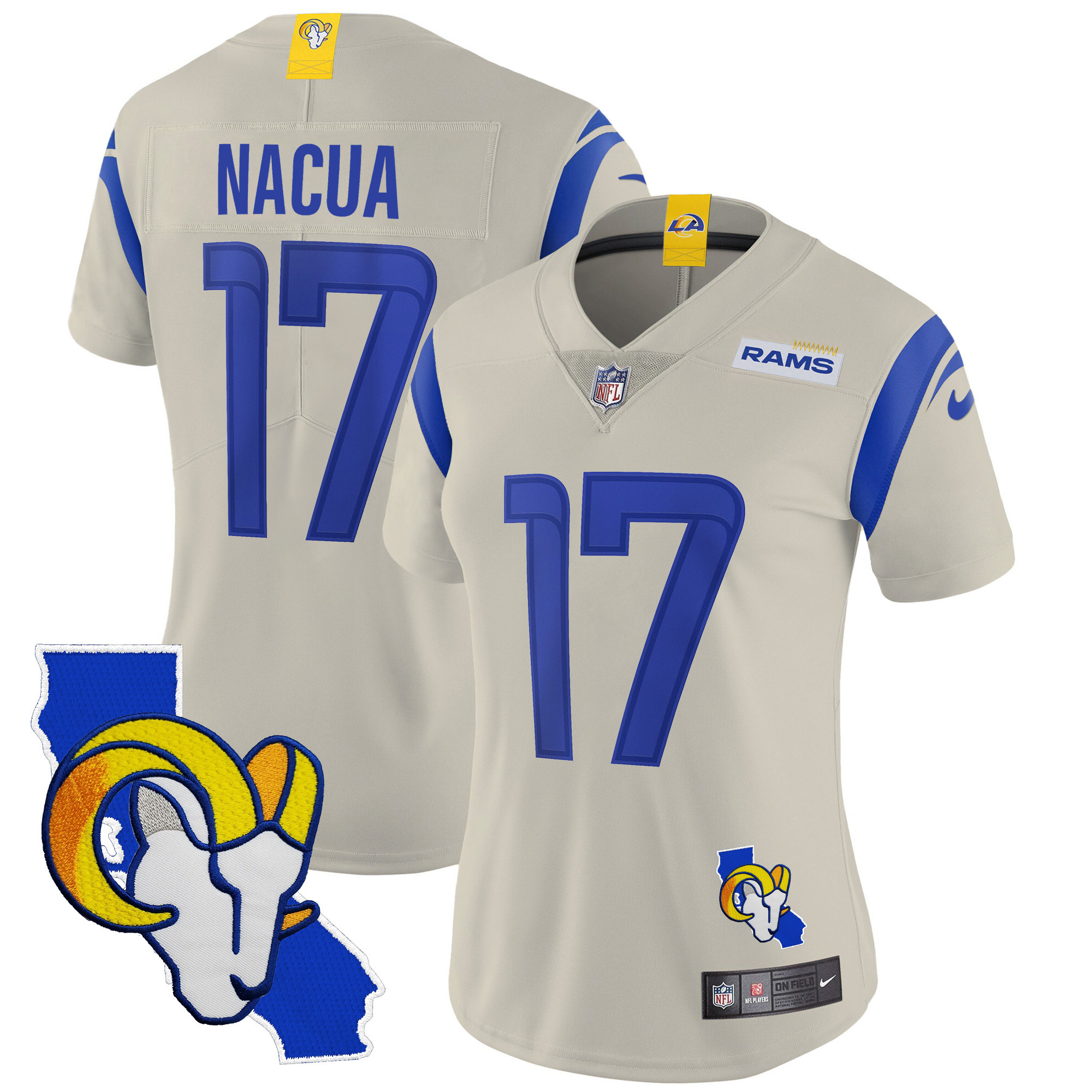 Puka Nacua Women's Los Angeles Rams California Patch Vapor Limited Bone Jersey - All Stitched 
