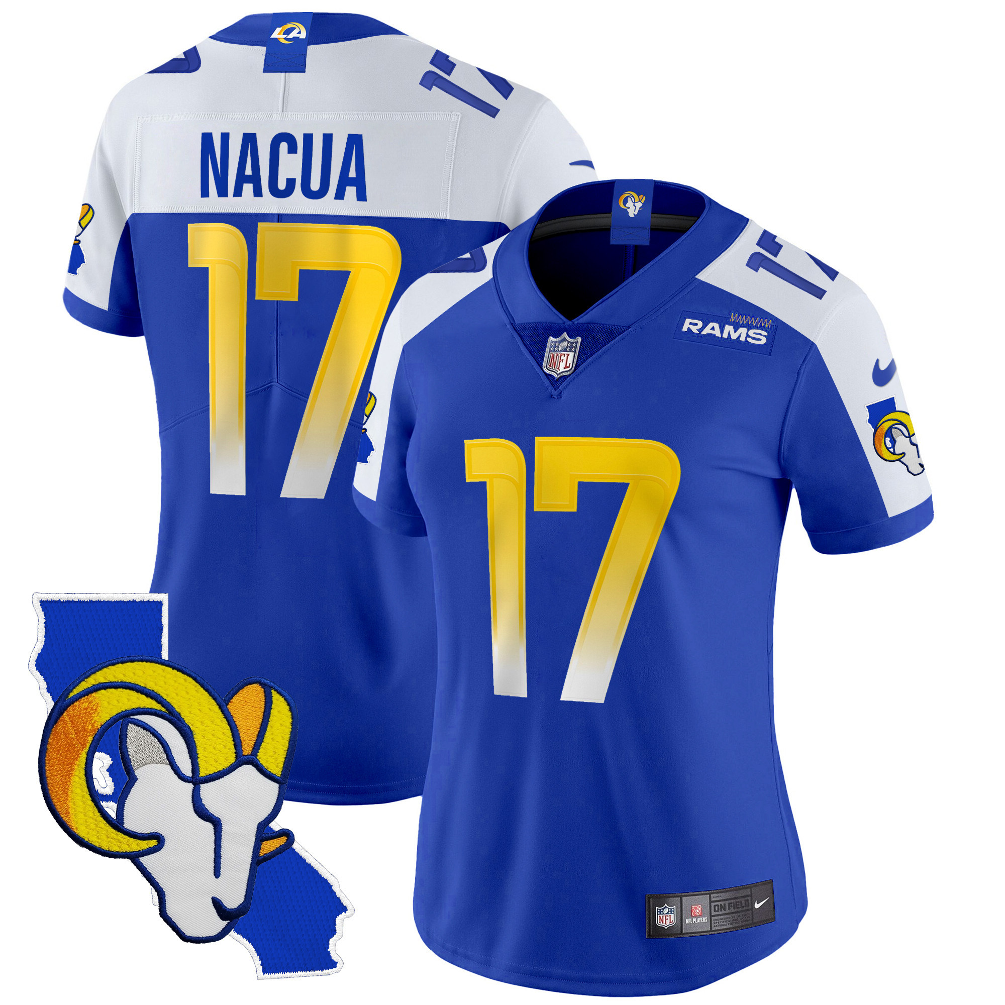 Puka Nacua Women's Los Angeles Rams California Patch Vapor Limited Royal Alternate Jersey - All Stitched 