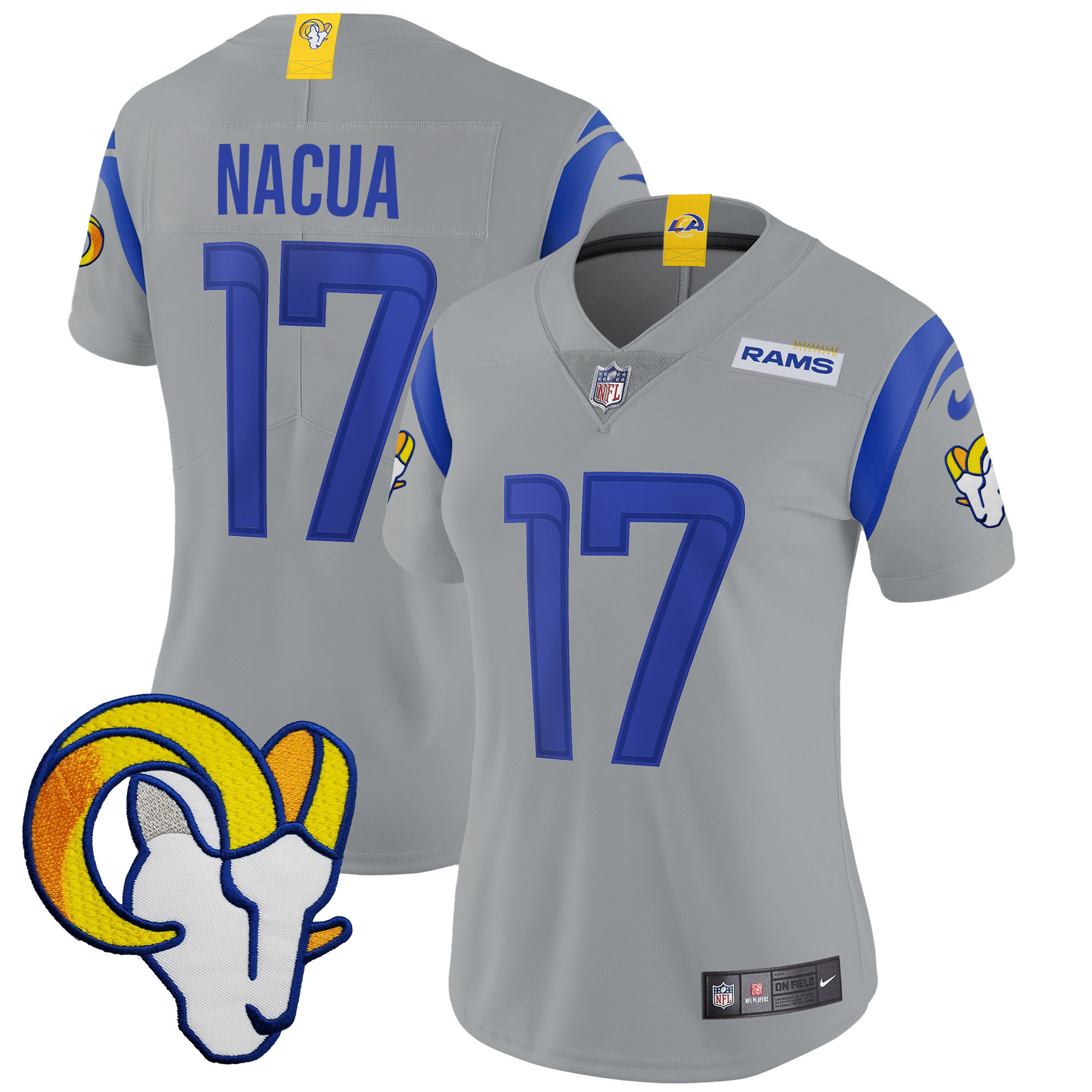 Puka Nacua Women's Los Angeles Rams Vapor Limited Gray Jersey - All Stitched 