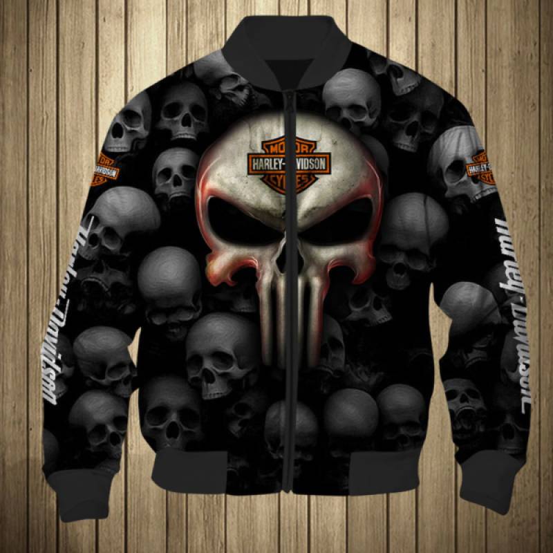 Punisher Skull Harley Davidson Motorcycle 3D Full Printing , Bomber
