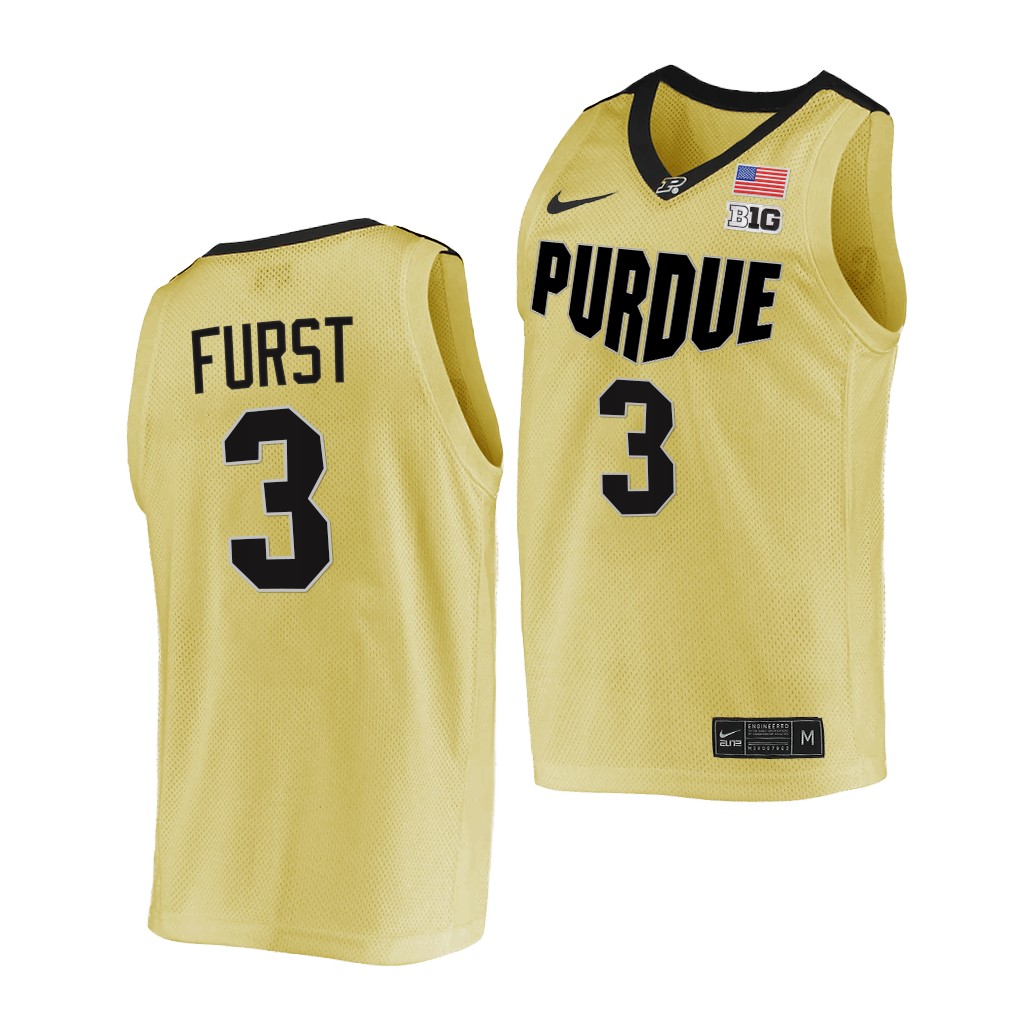 Purdue Boilermakers Caleb Furst #3 Gold Top overall seed Jersey 2021-22 College