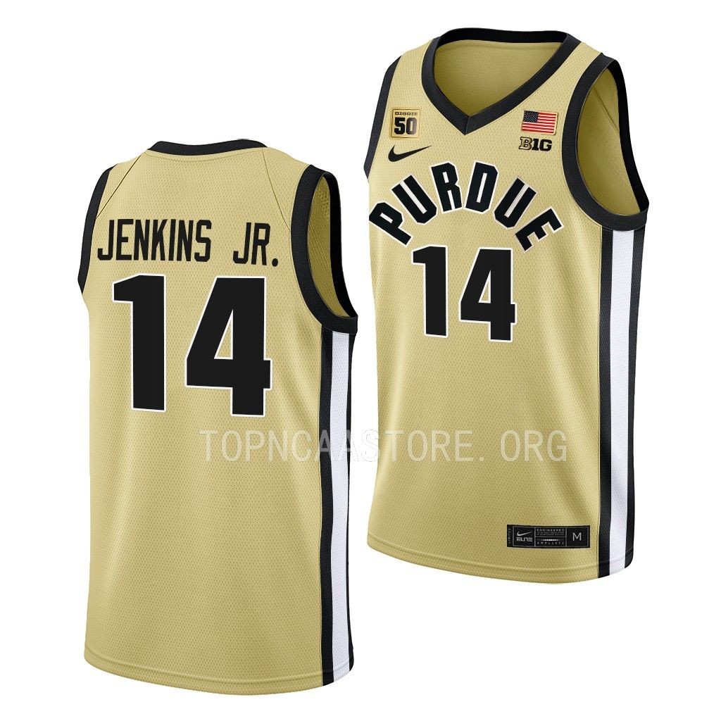 Purdue Boilermakers David Jenkins Jr. Swanigan patch uniform Gold #14 Jersey 2022-23