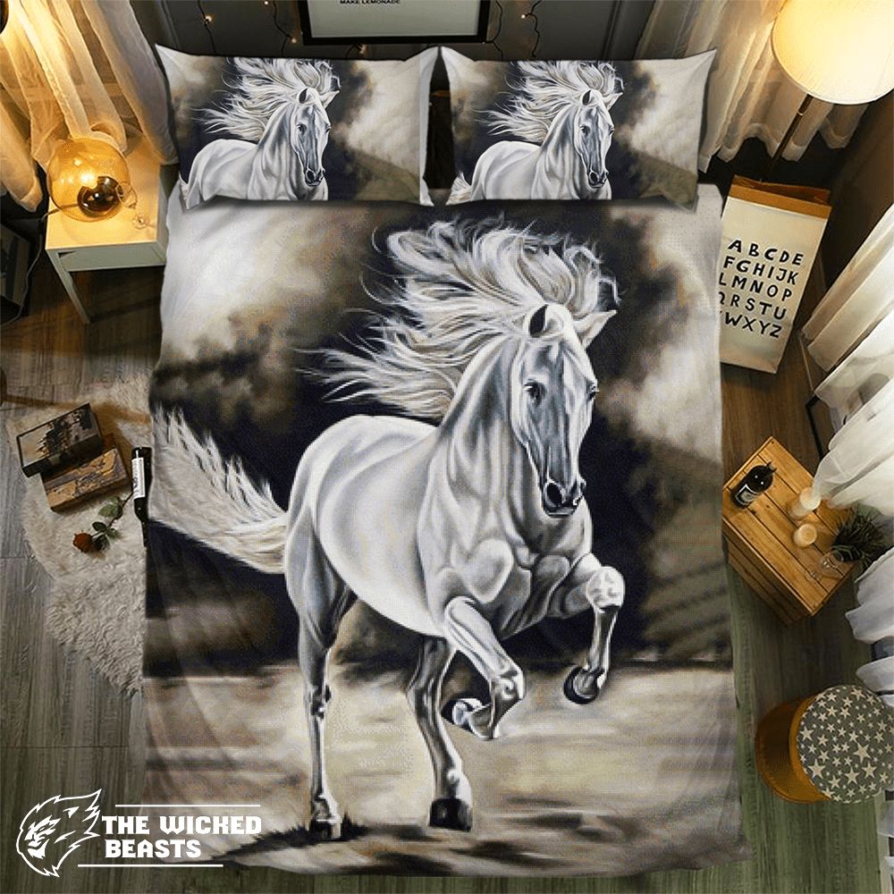Pure White Horse 3D Customized Duvet Cover Bedding Set