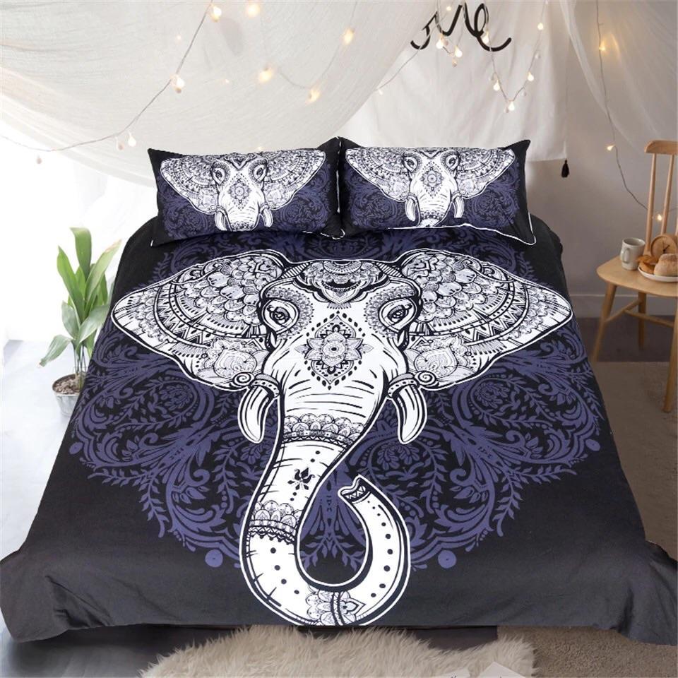Purple Boho Elephant Mandala 3D Customized Duvet Cover Bedding Set