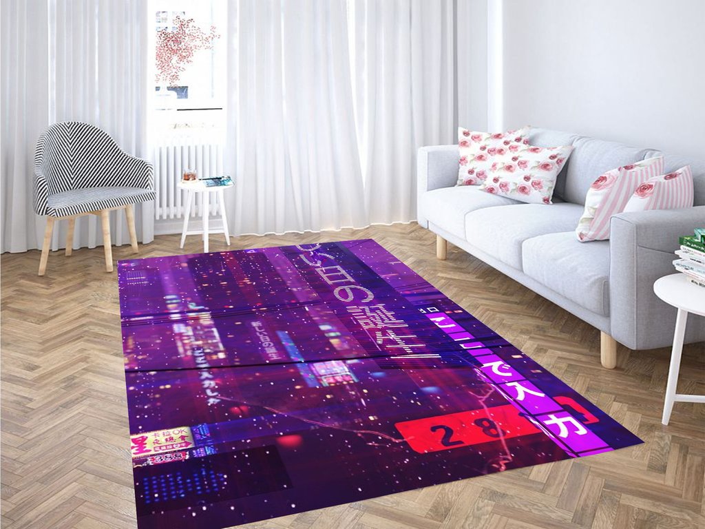 Purple City Cyberpunk Living Room Modern Carpet Rectangle Rug