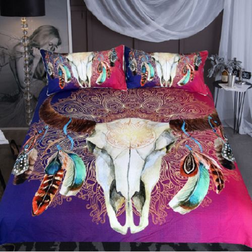 Purple Floral Skulls Cover Duvet Cover Bedding Set