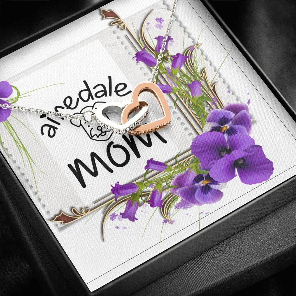 Purple Flower Airedale Interlocking Hearts Necklace To Mommy