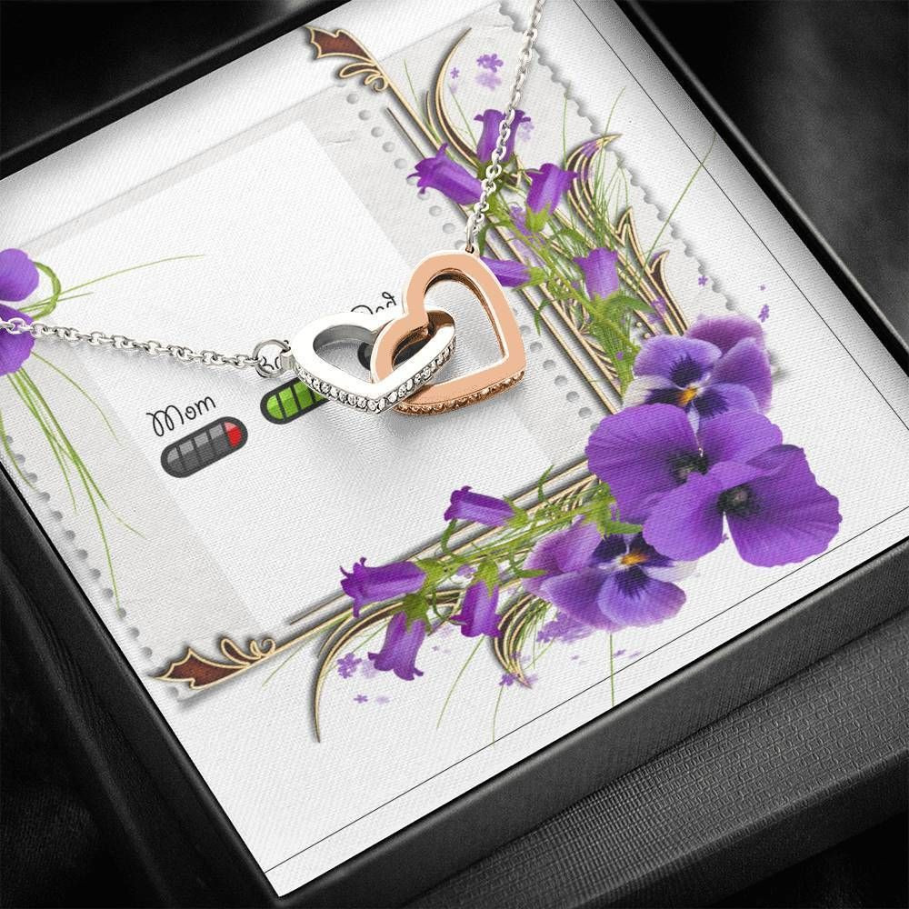 Purple Flower Mom Battery Interlocking Hearts Necklace To Mommy