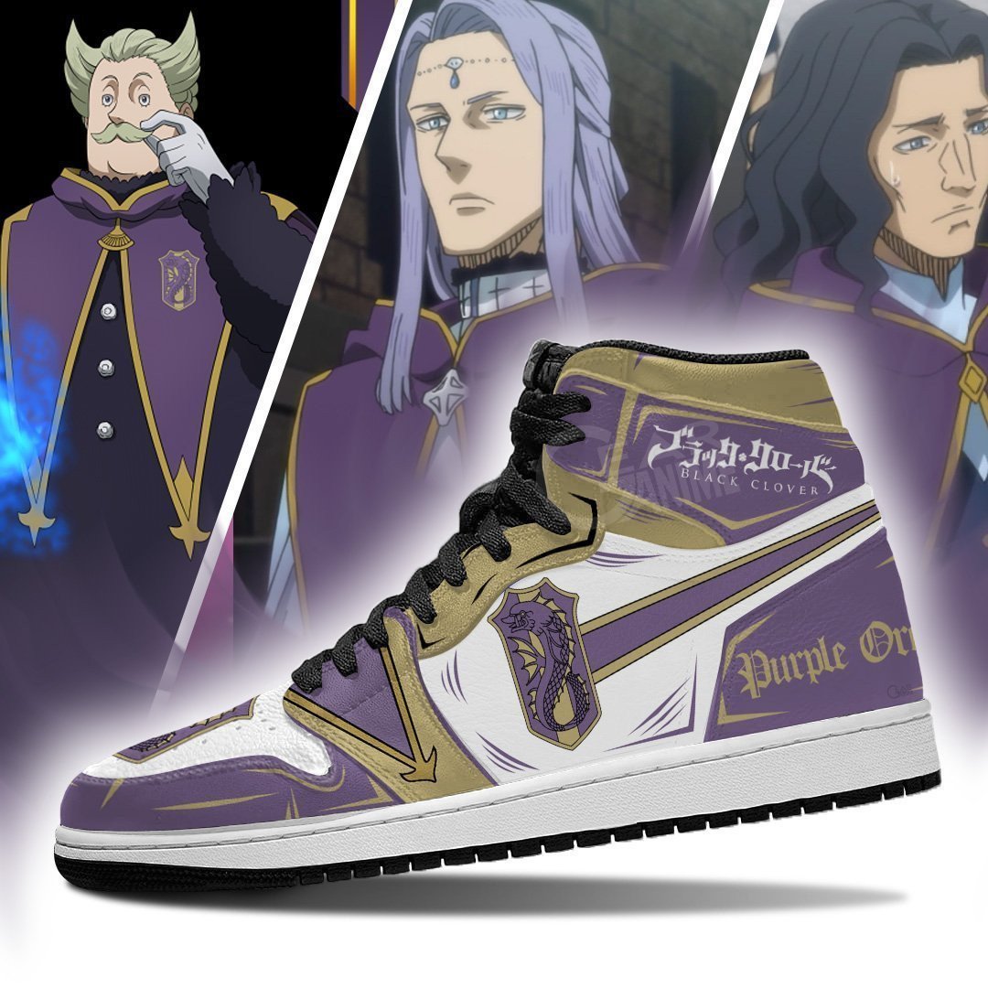 Purple Orca Magic Knight JD1s Sneakers Black Clover JD1s Sneakers Anime, Air Jordan Hightop