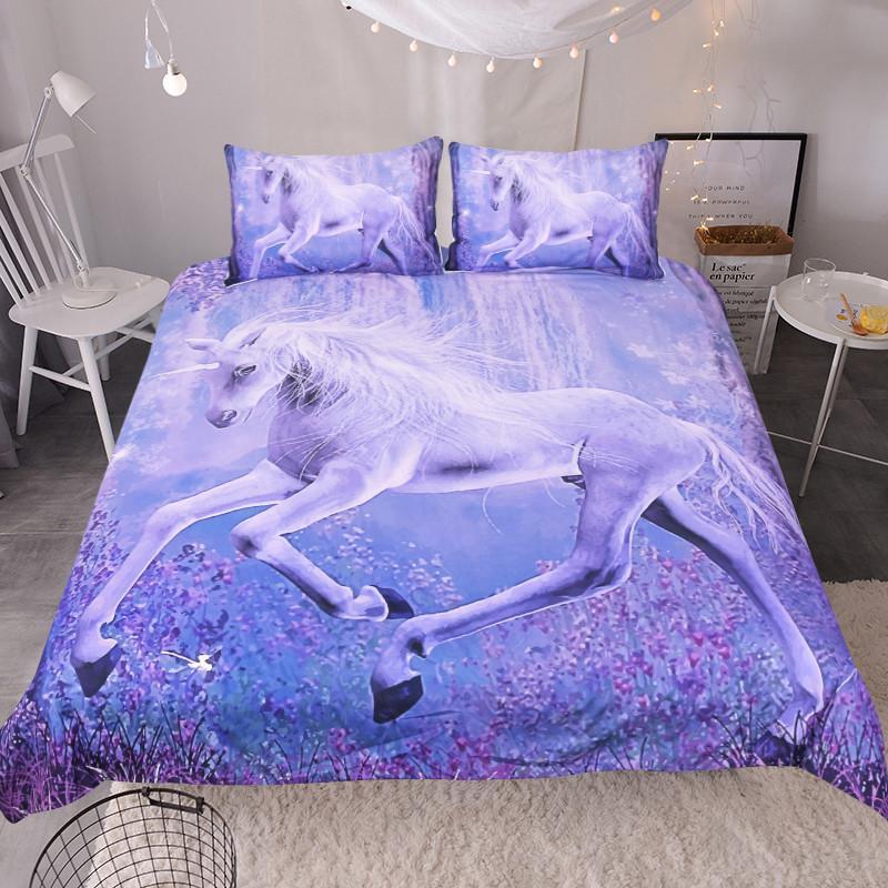 Purple Unicorn 3D Customized Duvet Cover Bedding Set