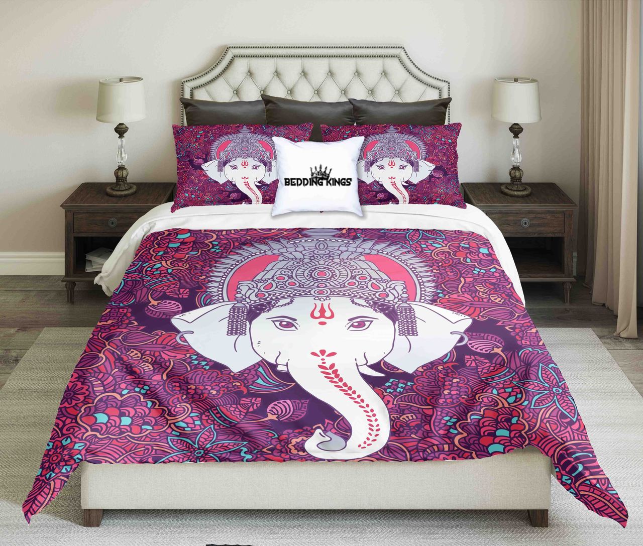Purple White Elephant Kings 3D Customized Duvet Cover Bedding Set