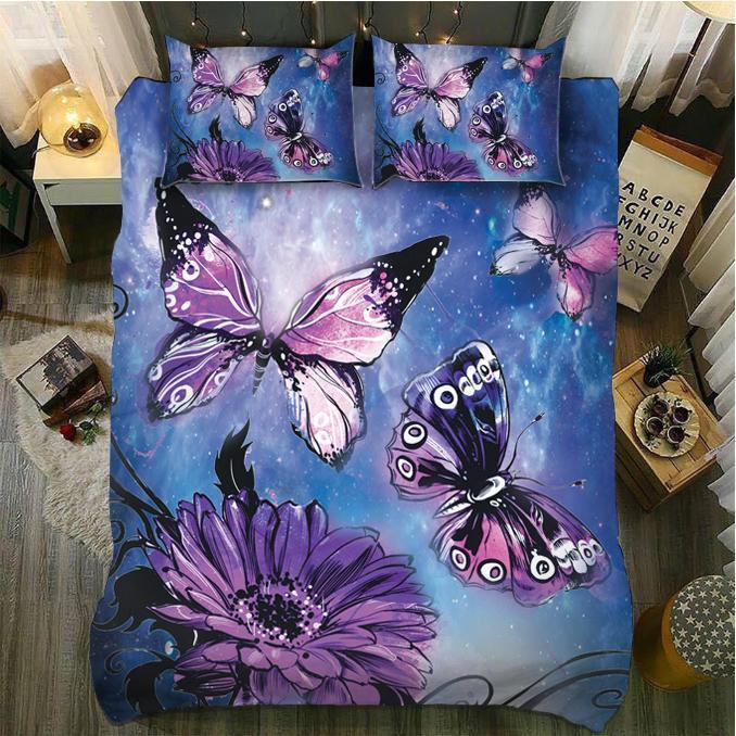 Purpleky Butterfly And Flower 3D Customized Duvet Cover Bedding Set