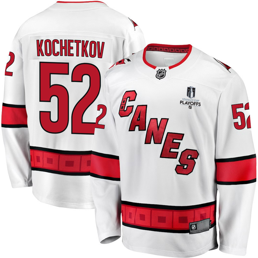 Pyotr Kochetkov 52 Carolina Hurricanes Stanley Cup 2023 Playoffs Patch Away Breakaway Men Stitched Jersey – White