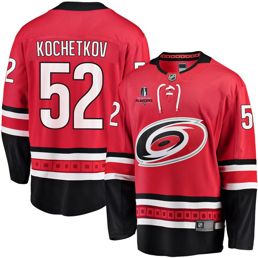 Pyotr Kochetkov 52 Carolina Hurricanes Stanley Cup 2023 Playoffs Patch Home Breakaway Men Stitched Jersey – Red
