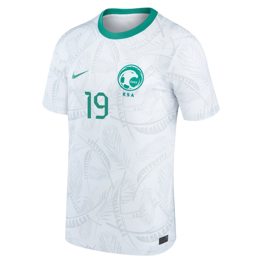 Qatar World Cup Saudi Arabia National Team 2022-23 Fahad Al-Muwallad 19 Home Men Soccer Jersey – White Qatar World Cup Saudi Arabia National Team 2022-23 Fahad Al-Muwallad 19 Home Men Soccer Jersey – White