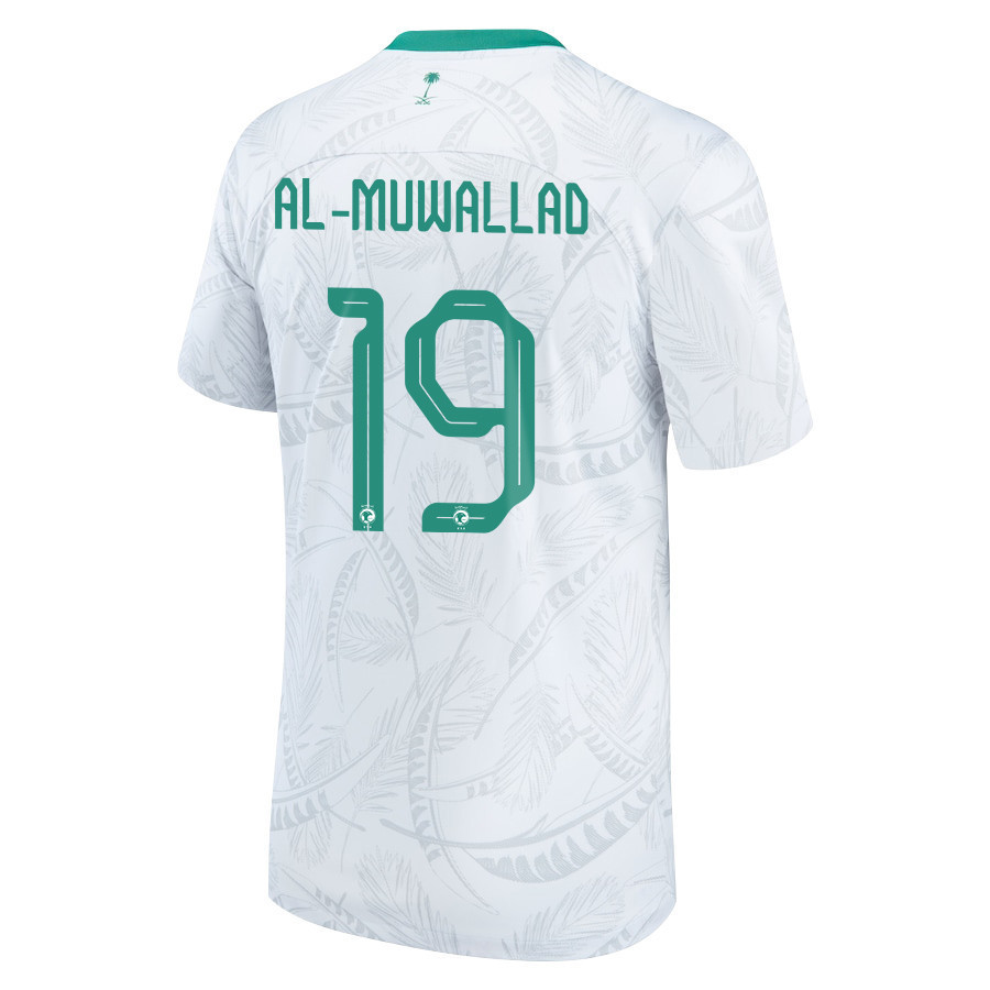 Qatar World Cup Saudi Arabia National Team 2022-23 Fahad Al-Muwallad 19 Home Men Soccer Jersey – White Qatar World Cup Saudi Arabia National Team 2022-23 Fahad Al-Muwallad 19 Home Men Soccer Jersey – White