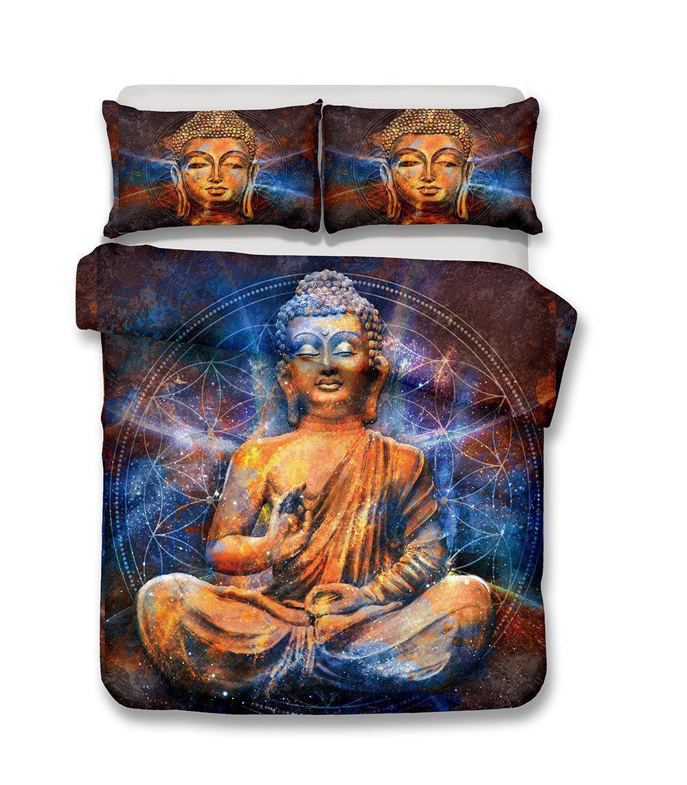 Queen Kingize Print Buddha Green Theme Buddhist Culture Boho 3D Customized Duvet Cover Bedding Set