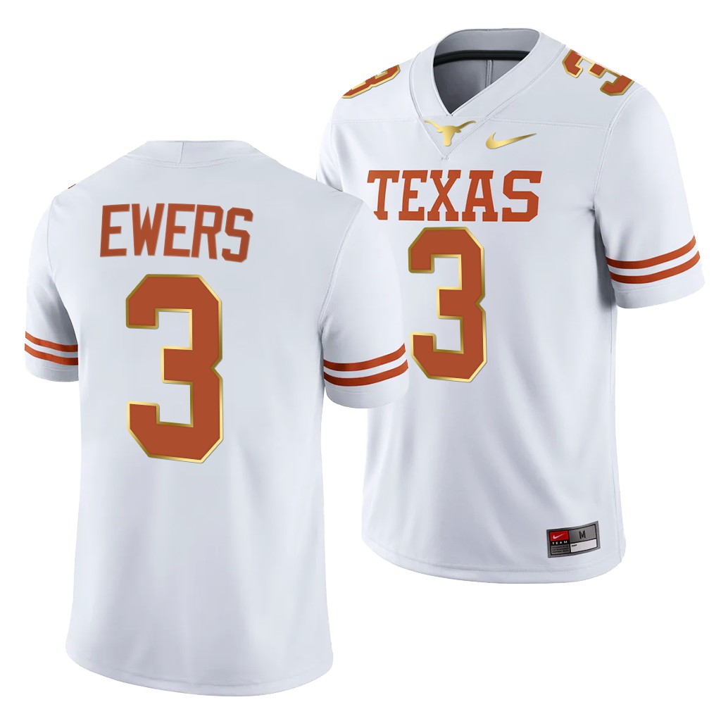 Quinn Ewers Texas Longhorns College White 2021-22 3 Jersey Men