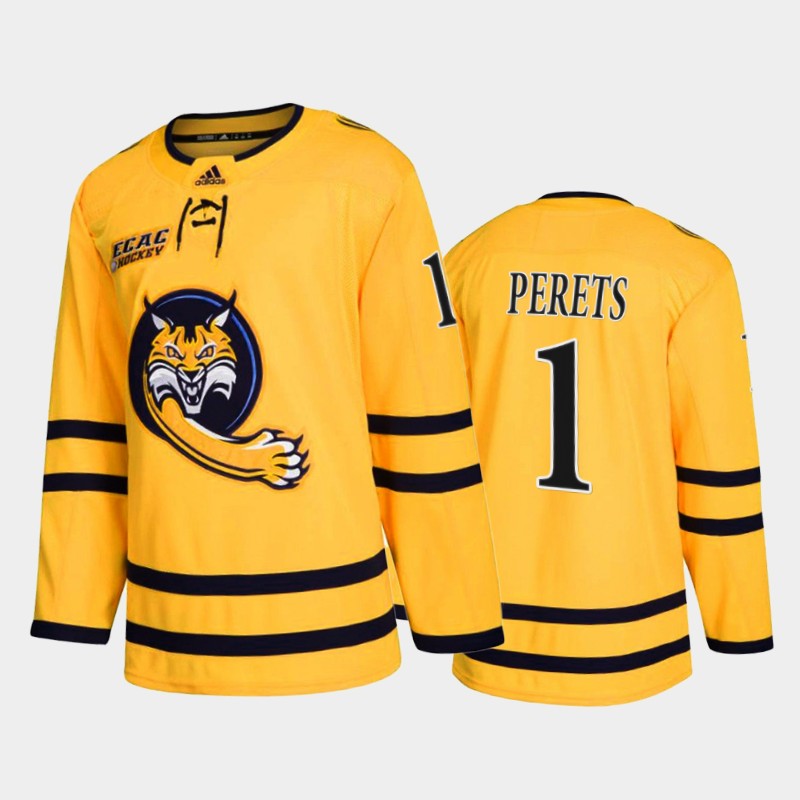 Quinnipiac Bobcats Yaniv Perets #1 College Gold Alternate Jersey 2022