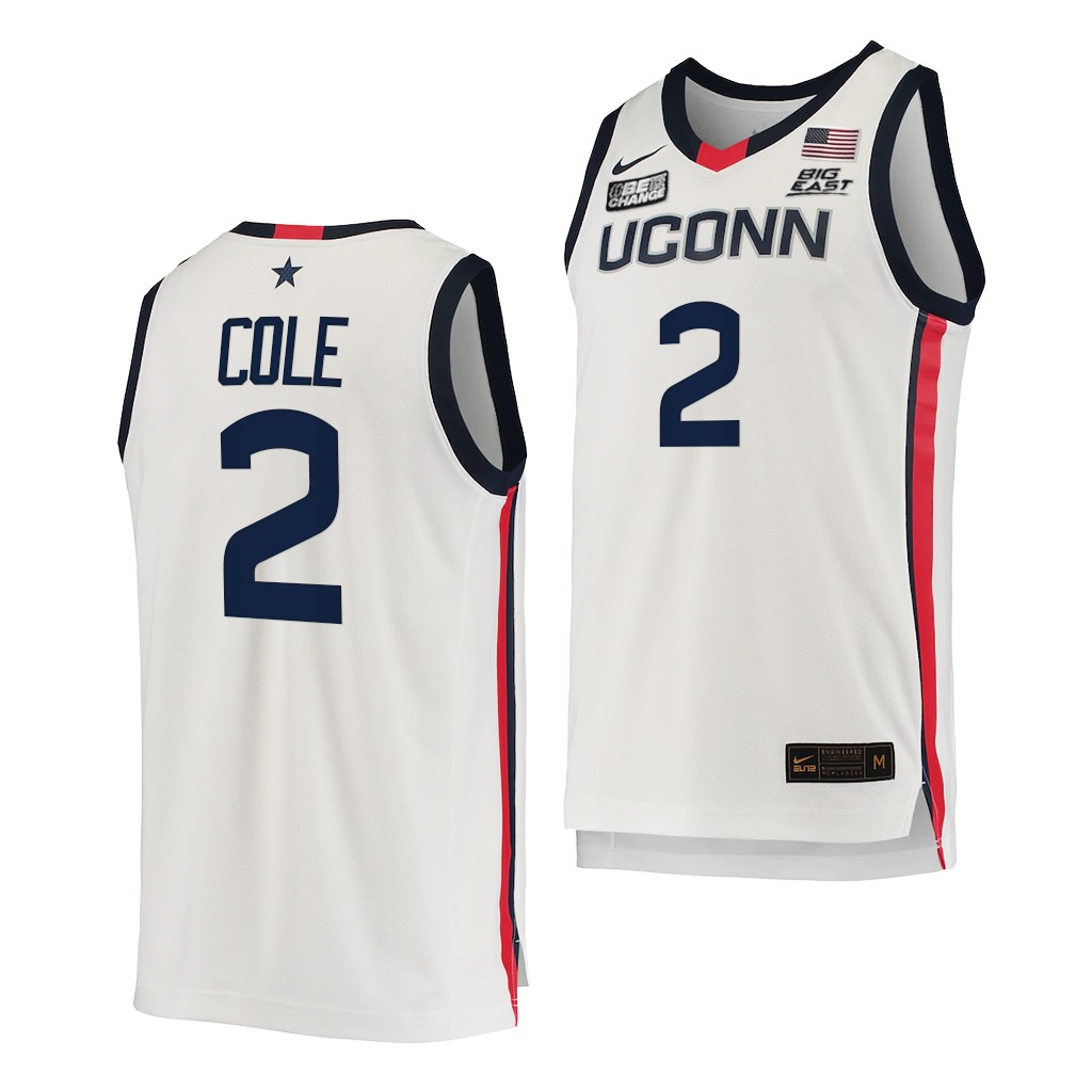 R.J. Cole #2 UConn Huskies 2021-22 College White Jersey