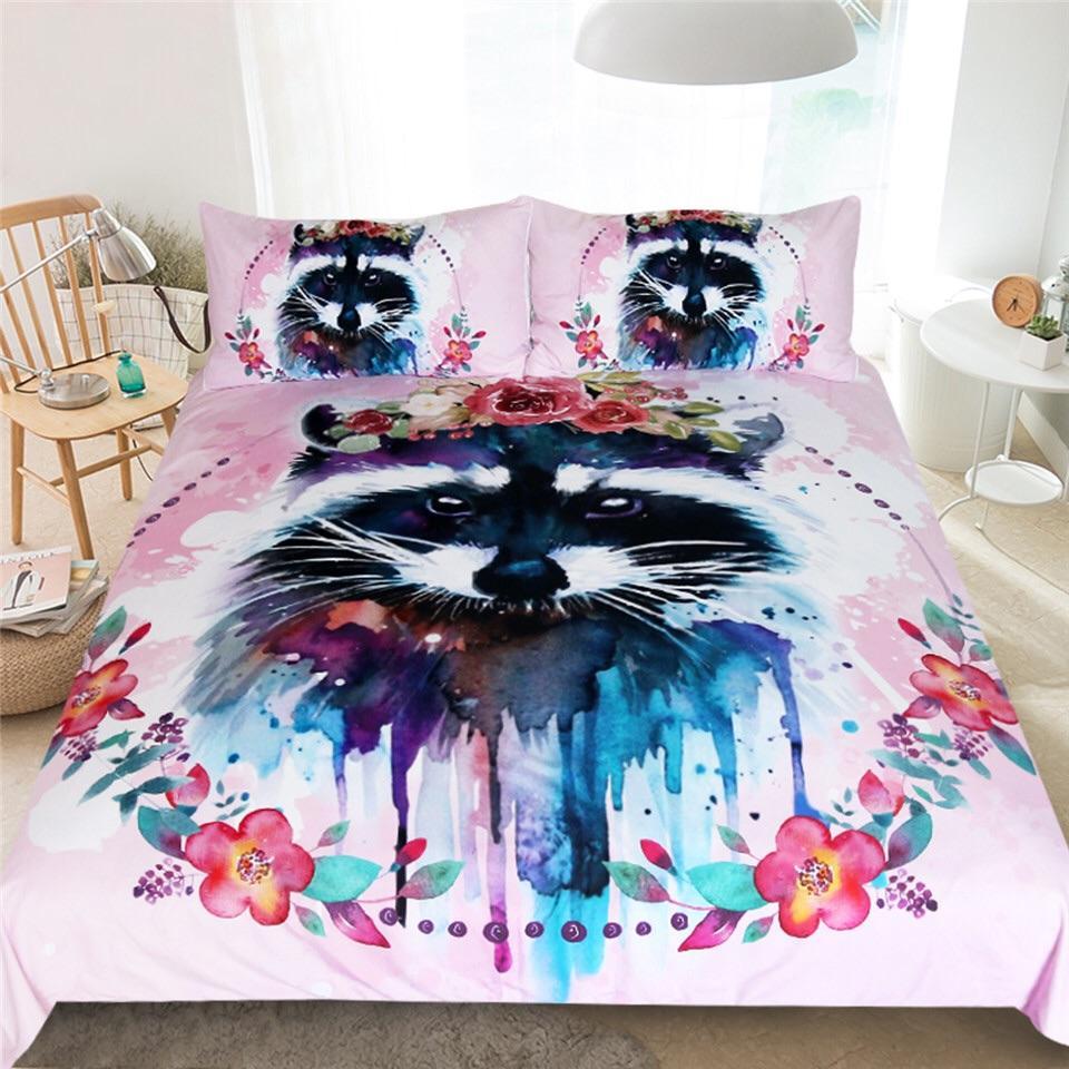 Raccoon Watercolour 3D Customized Duvet Cover Bedding Set