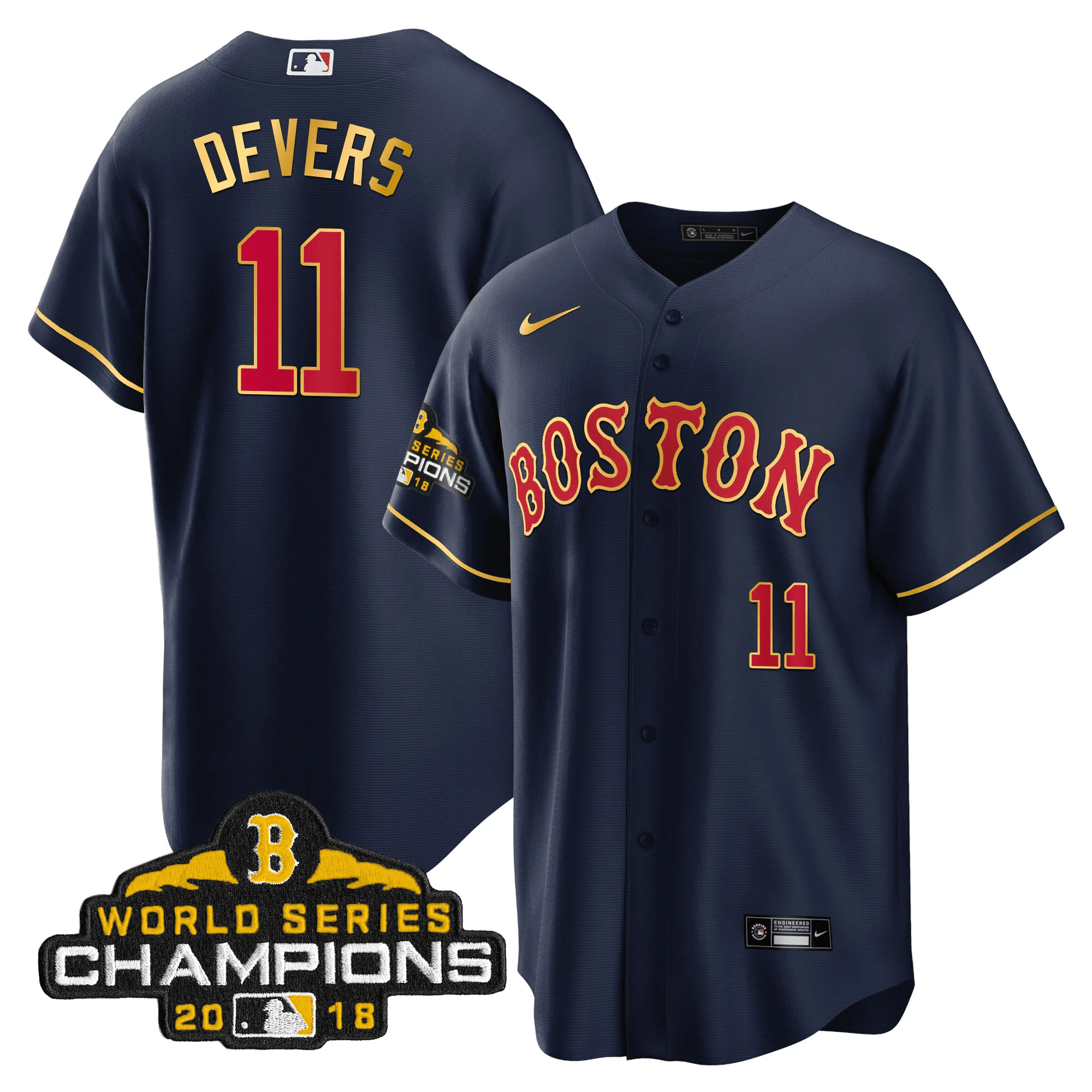 Rafael Devers Men Boston Red Sox World Series Champion 2018 Gold Cool Navy Jersey - All Stitched