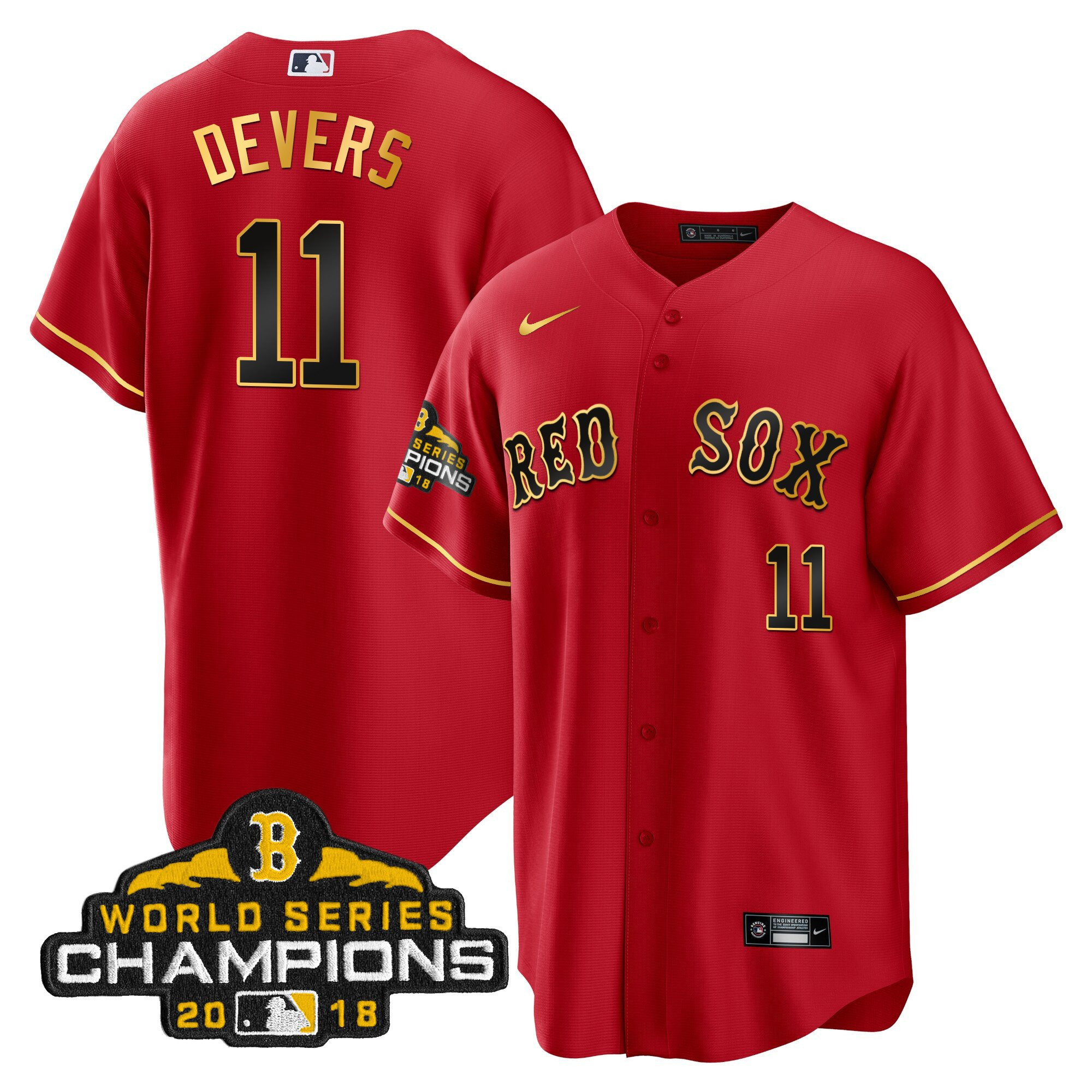 Rafael Devers Men Boston Red Sox World Series Champion 2018 Gold Cool Red Jersey - All Stitched