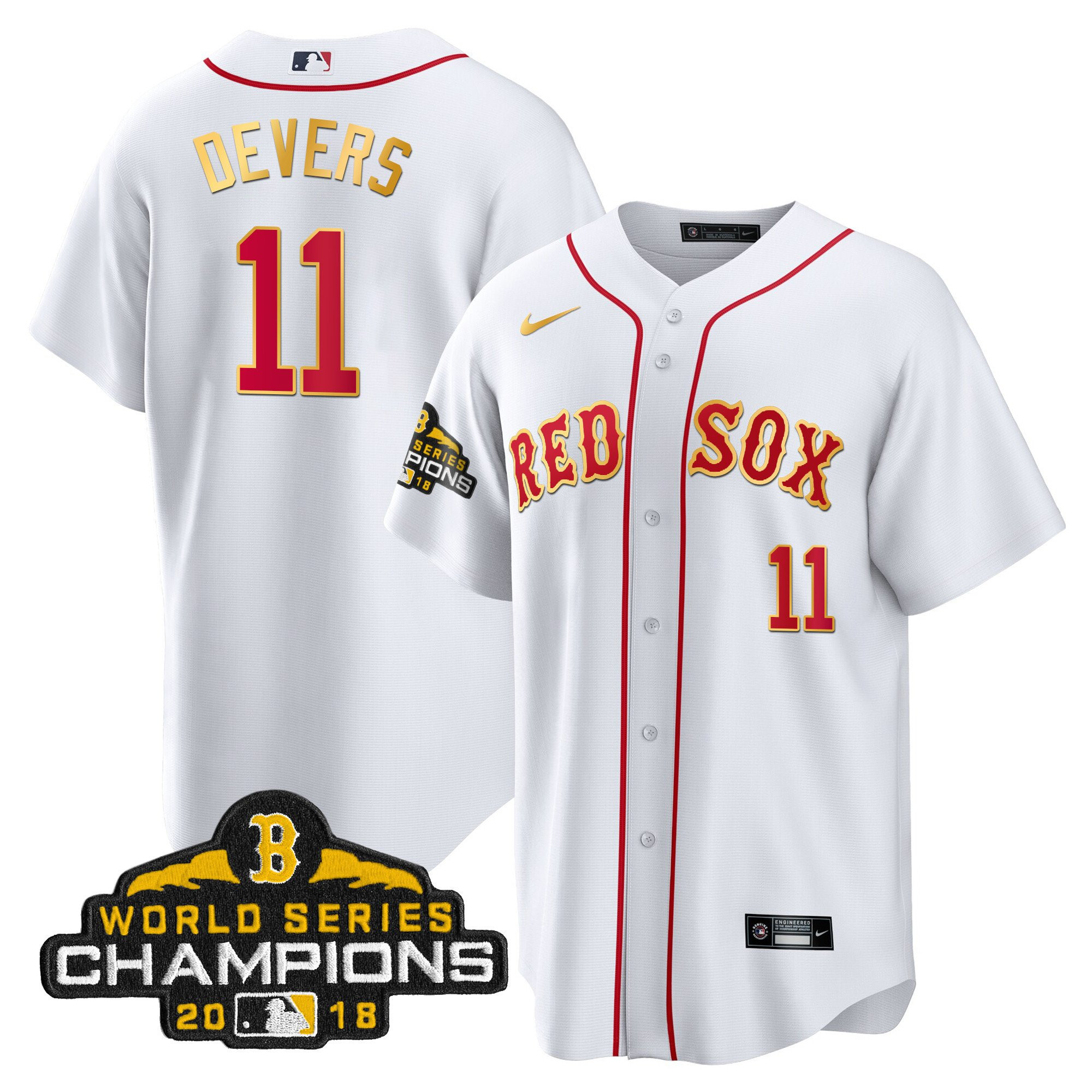 Rafael Devers Men Boston Red Sox World Series Champion 2018 Gold Cool White Jersey - All Stitched