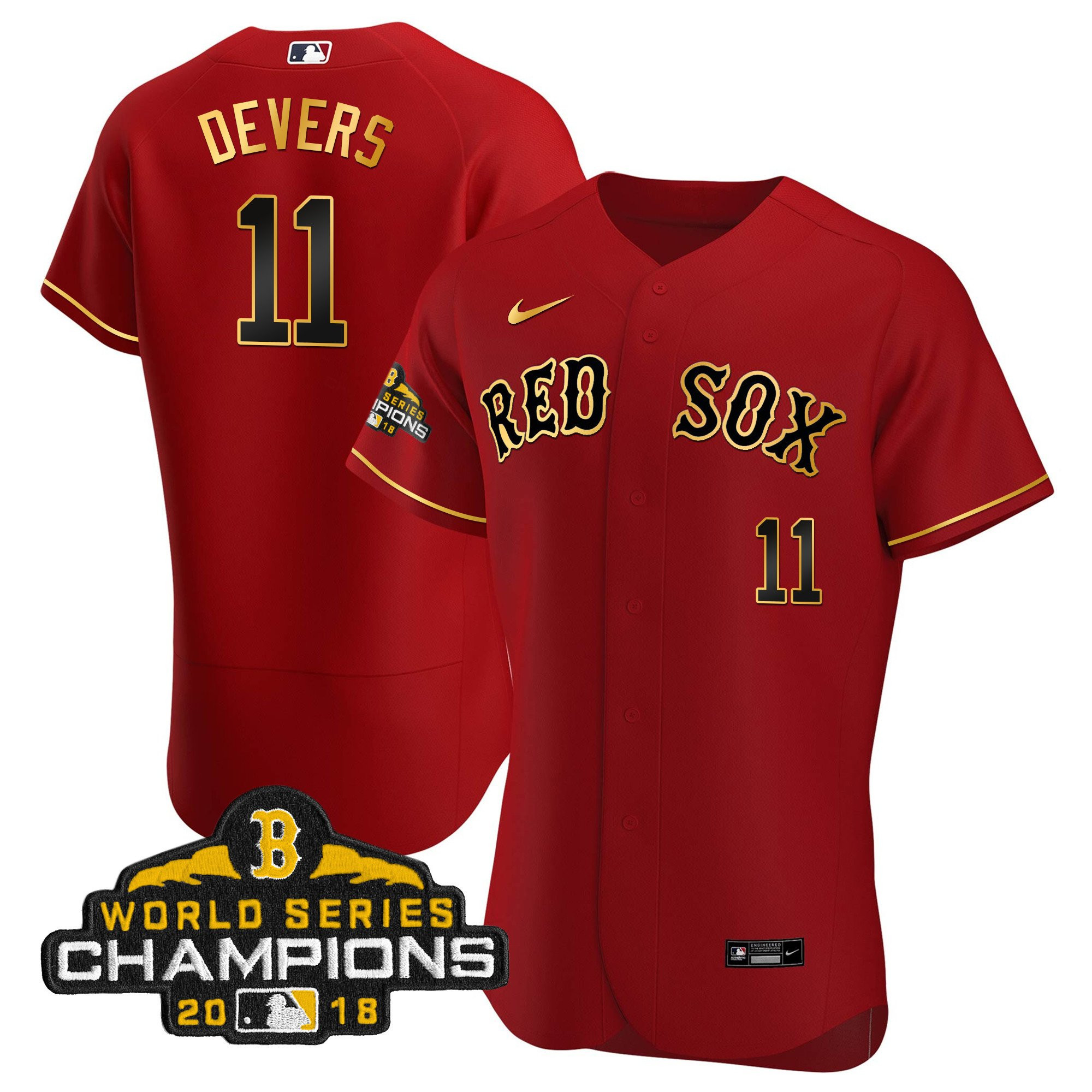 Rafael Devers Men Boston Red Sox World Series Champion 2018 Gold Flex Red Jersey - All Stitched