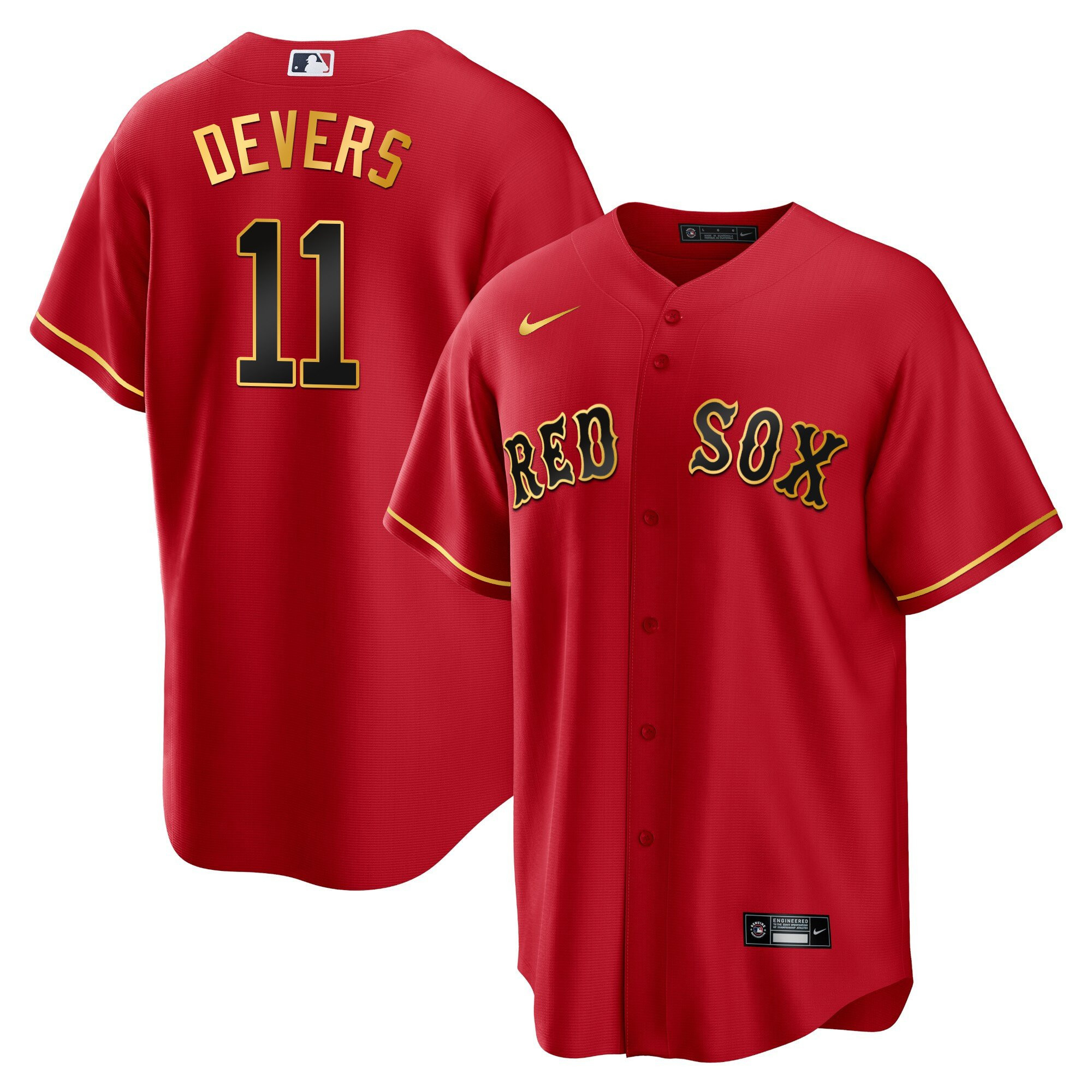 Rafael Devers Men's Boston Red Sox Gold Trim Cool Red Jersey - All Stitched