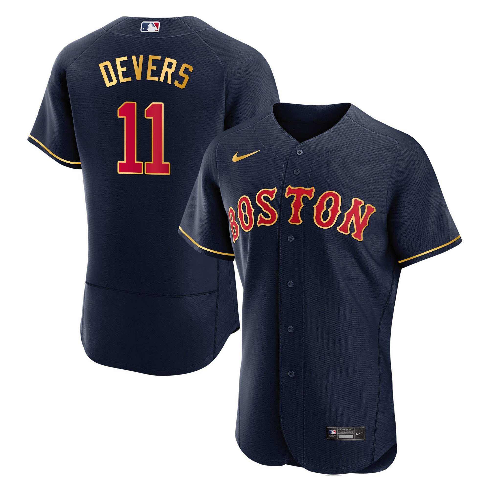 Rafael Devers Men's Boston Red Sox Gold Trim Flex Navy Jersey - All Stitched