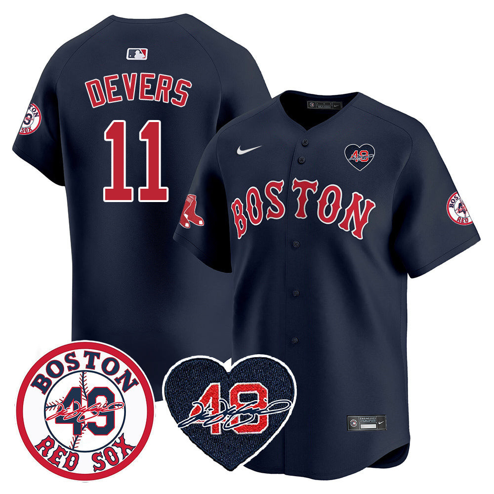 Rafael Devers Men's Boston Red Sox Tim Wakefield Memorial Patch Vaper Premier Limited Navy Jersey - All Stitched